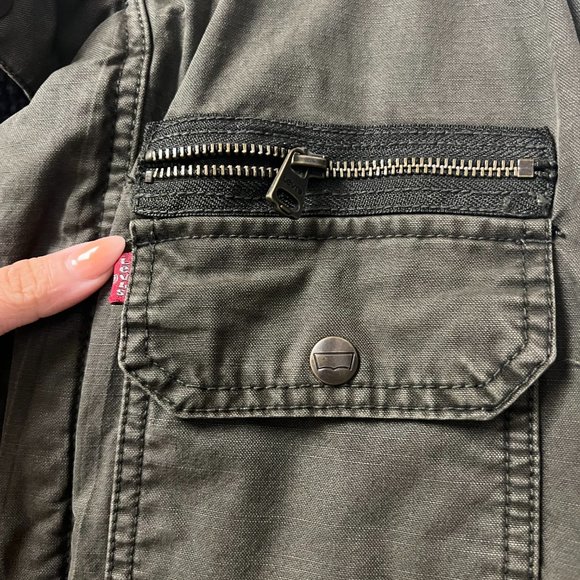 Levi's Men's Knit Collar Cotton Canvas Shell Trucker Jacket Olive LARGE - Picture 9 of 10